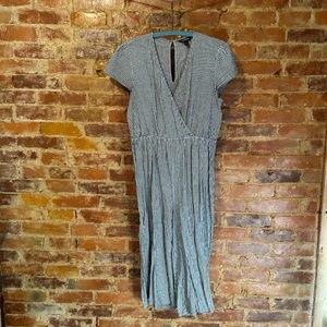 Striped Cropped Jumpsuit with Puff Sleeves